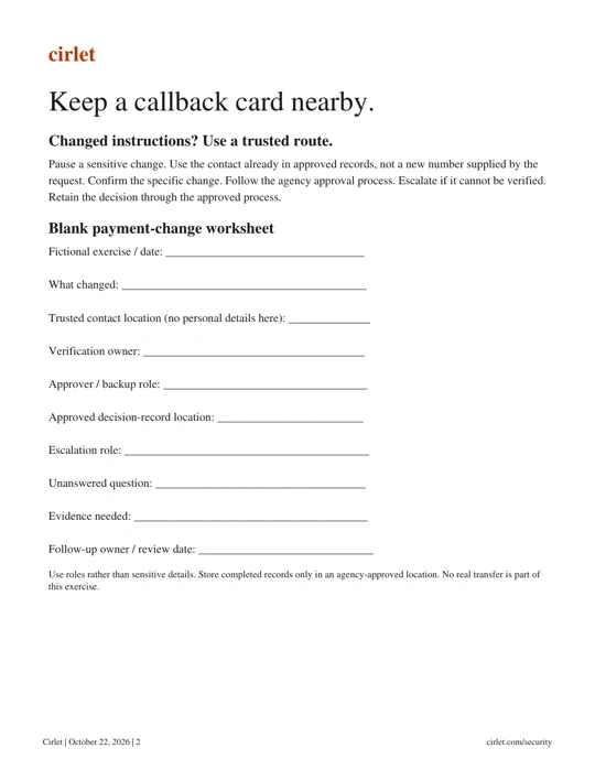 Actual kit page 2: payment-change worksheet